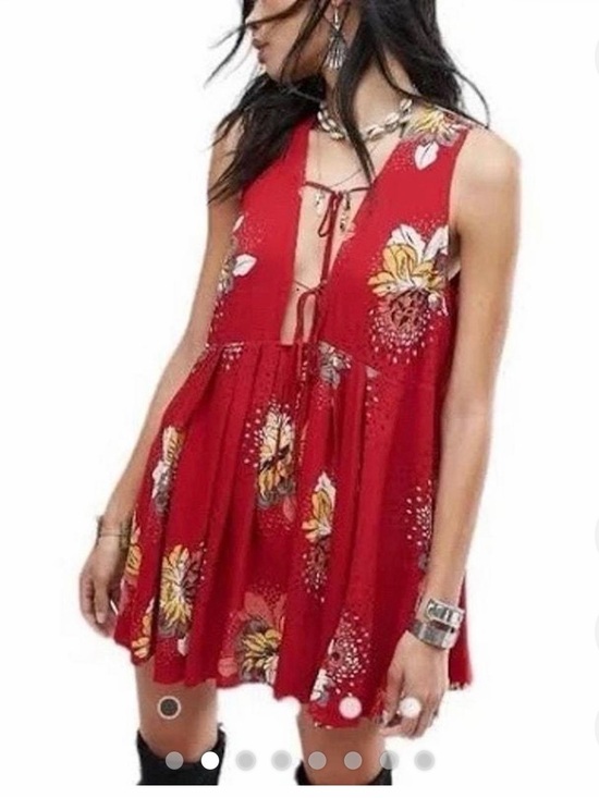 Free People Dresses & Skirts - Free People Red Floral Tie-Front Mini Dress